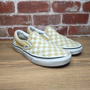 Vans Shoes Womens Size 6 Yellow Checkered Slip On Sneakers White